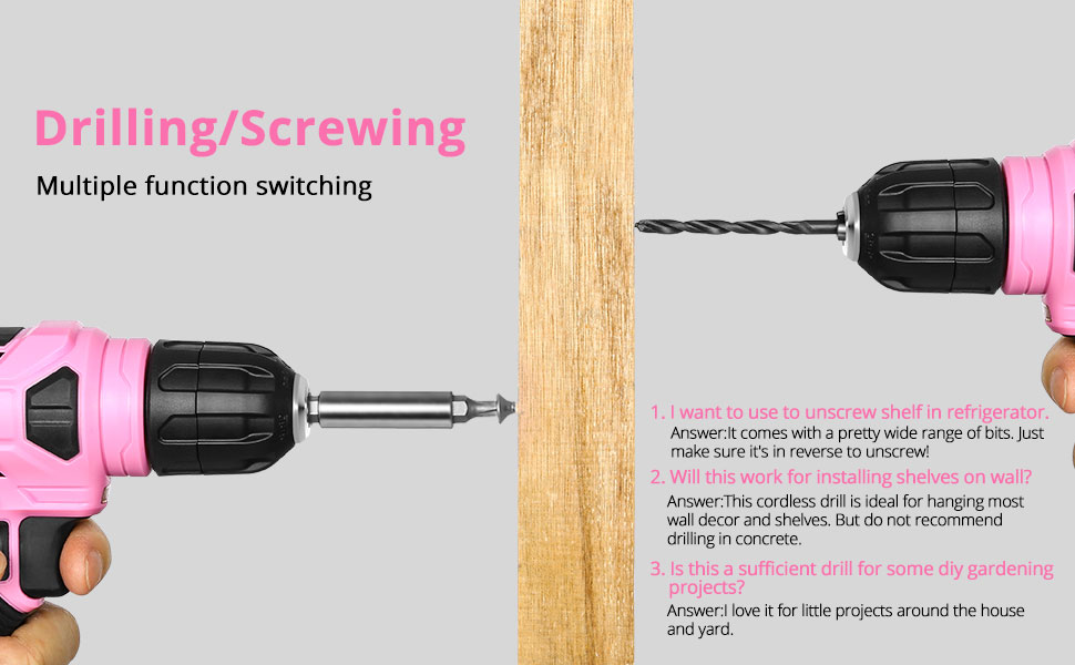 Акумуляторний шуруповерт-дрель DEKOPRO 8V 42шт з аксесуарами: ударний, LED, для дому, рожевий