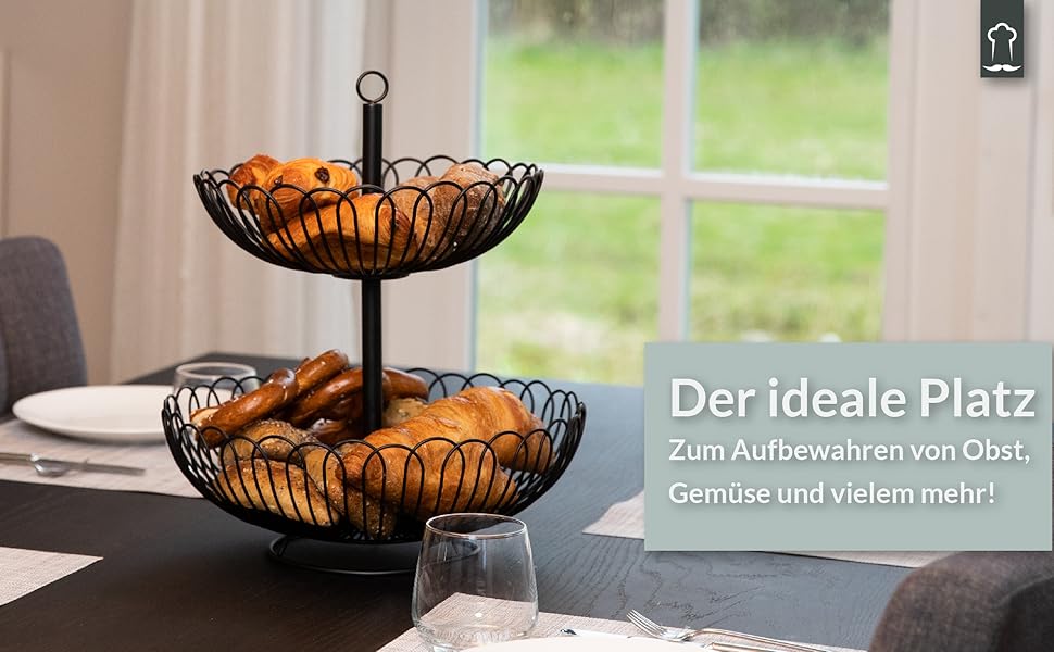 Стійка для фруктів Chefarone® – XL, 33 см, 3 яруси, чорна – стильний фруктовий кошик з мисками, декор для кухні