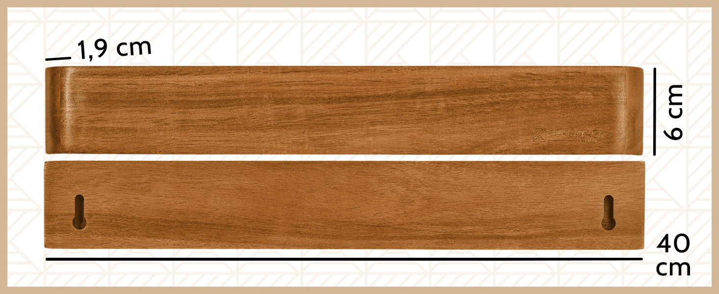 KÖKSMAGI® Magnetic Knife Strip OSKAR (40 cm) - magnetic wooden knife strip with an extremely strong magnet for heavy knives - self-adhesive (3M adhesive tape) & with drilling accessories
