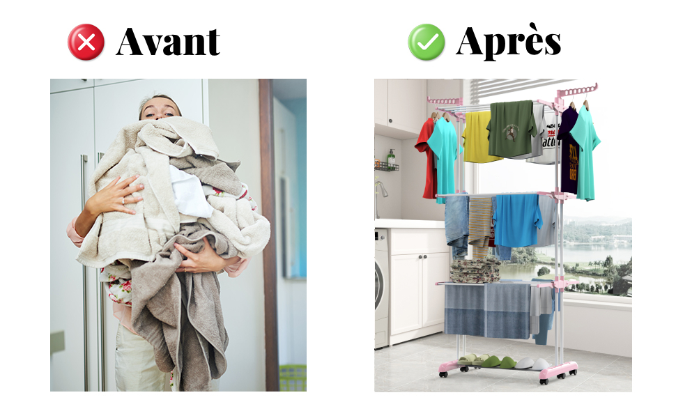 Клатковий сушильник для білизни InnoTic з 4 ярусами та колесами - великий, для дому та вулиці (білий/сірий)