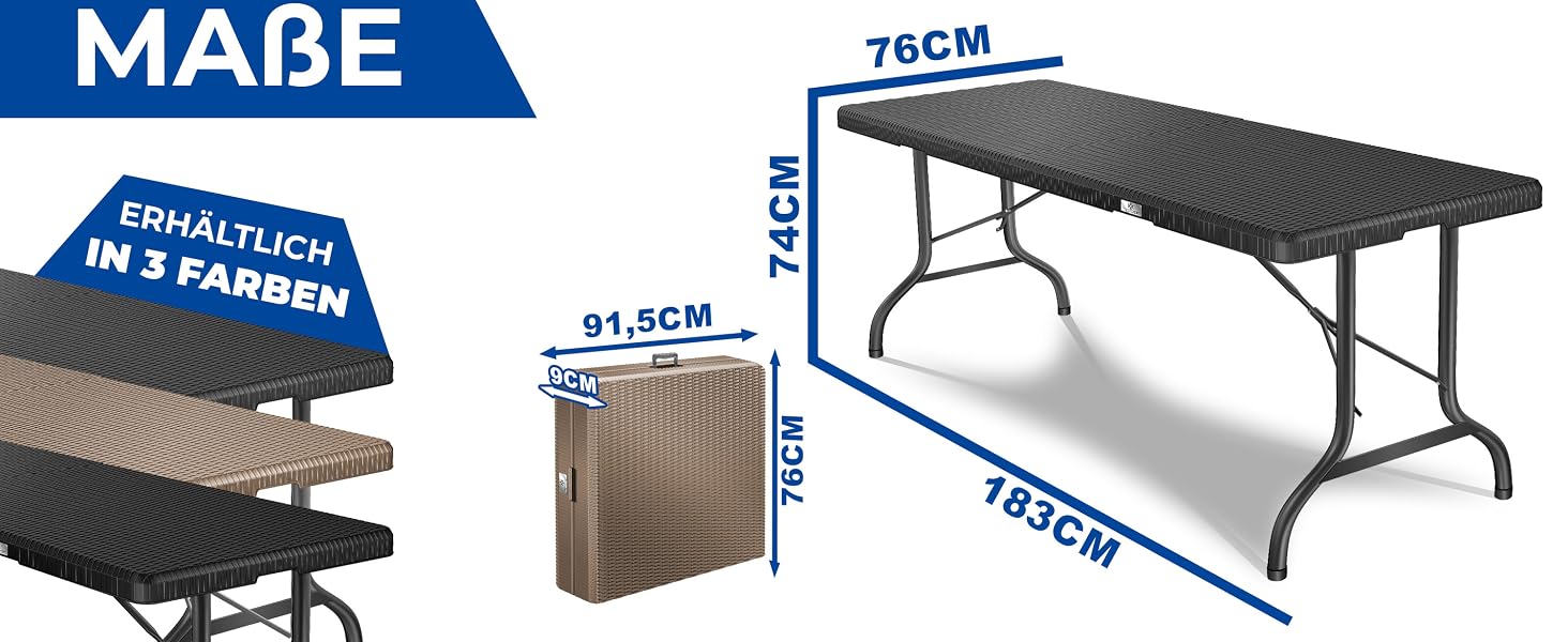 Складний обідній стіл KESSER® 183x76 см, ротанг, для кемпінгу, саду, тераси, балкона, 6 осіб, антрацит
