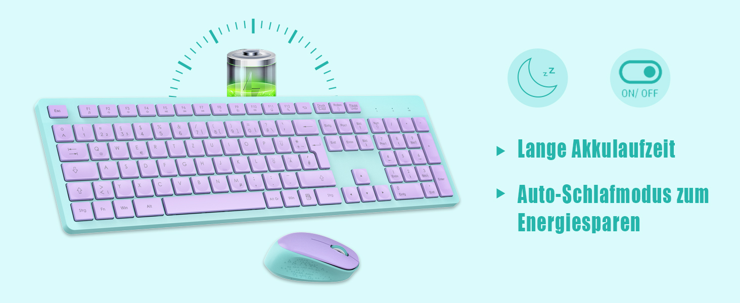 Бездротовий комплект клавіатури та миші Leadsail K786 з цифровою клавіатурою QWERTZ (німецька) - тиха клавіатура, 2.4 GHz, USB Nano приймач для ПК/ноутбука (багатобарвний)