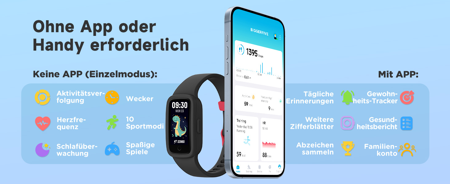 Дитячий фітнес-браслет BIGGERFIVE Vigor 3 з AMOLED дисплеєм, водонепроникний (3ATM), пульсометр, трекер сну, крокомір для дітей 5-12 років, чорний