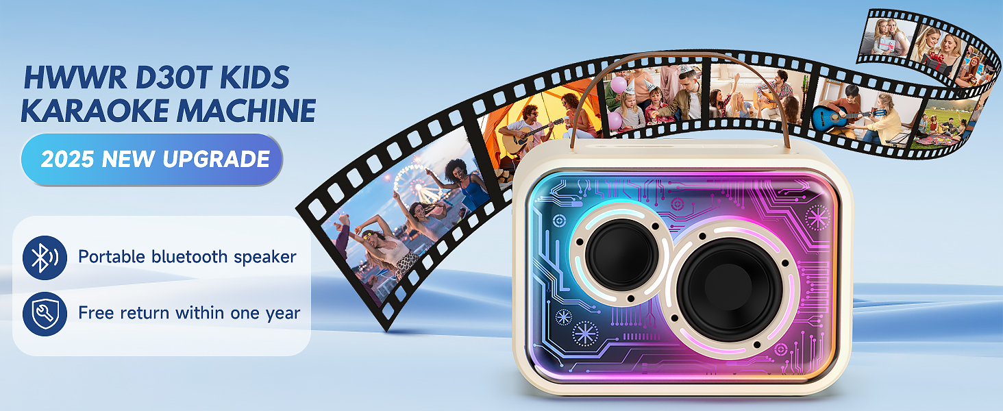 Караоке машина JYX з 2 бездротовими мікрофонами, портативна Bluetooth колонка для дорослих та дітей, PA система, підтримка TF картки/USB, AUX вхід, TWS для вечірок (D30)