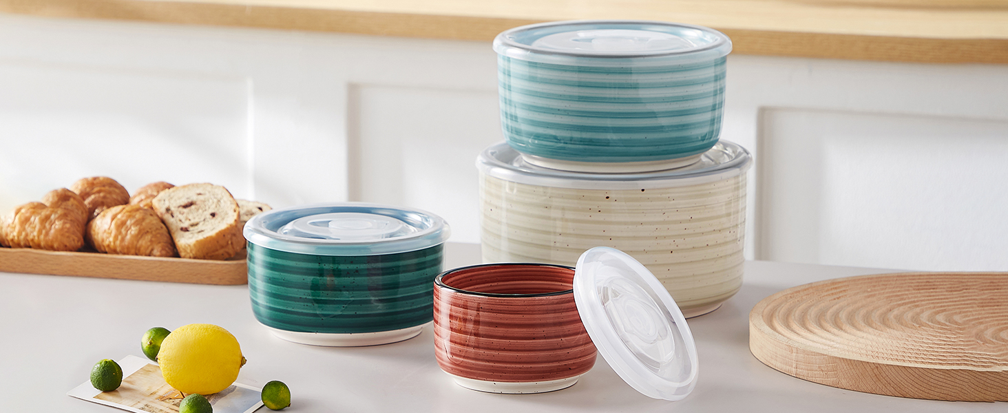 Набір керамічних супових та сервірувальних тарілок Vancasso Bonbon з кришкою (4 шт.) - для обіду, пікніка, кухні