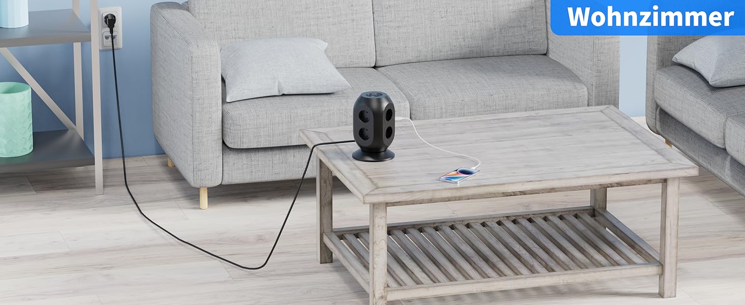 Багатофункціональна мережа живлення Colstar з 4 USB, 8 розеток, захистом від перенапруги, 2м кабелем, для дому та офісу, чорна