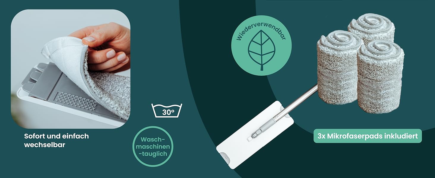 Набір для прибирання підлоги WONDERHOME TripleClean Hydro: відро з 3 камерами, розділення чистої і брудної води, моп із віджимом, класична модель з подовженою 140 см ручкою