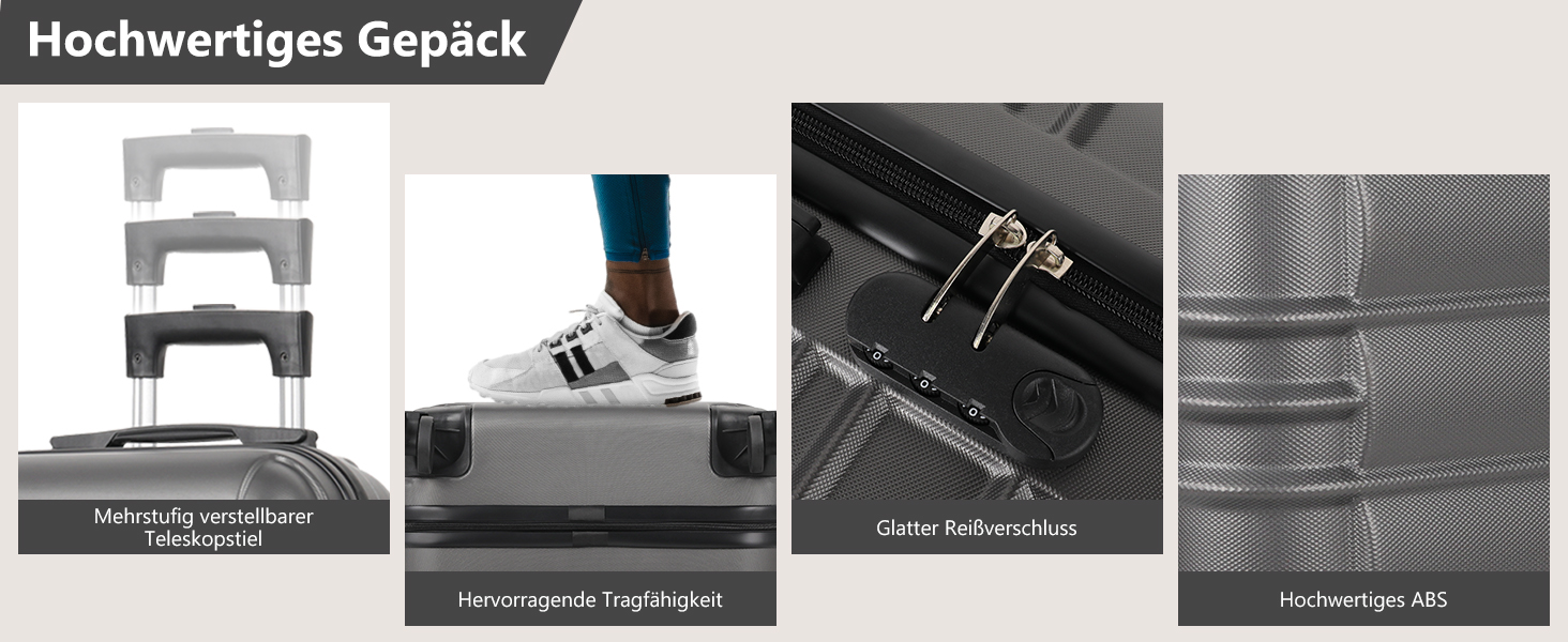 Великий валіз з ABS пластику на колесах, Trolley, валіз для подорожей з 4 колесами (360°), кодовий замок з 3 цифрами та телескопічний ручка з алюмінію (XL – 95л, Темно-сірий)