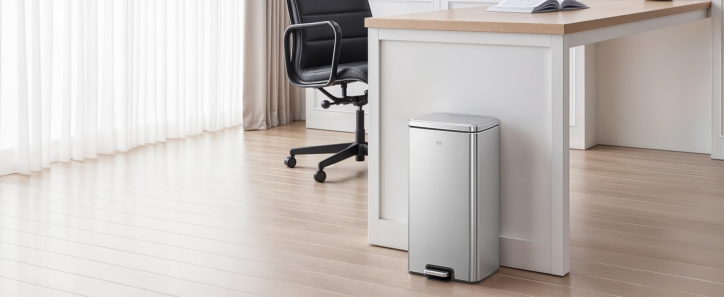 Відро для сміття EKO Madison 30л з м'яким закриттям кришки, нержавіюча сталь, знімний внутрішній відерце, стійке до відбитків пальців, з 20 мішками для сміття 30л