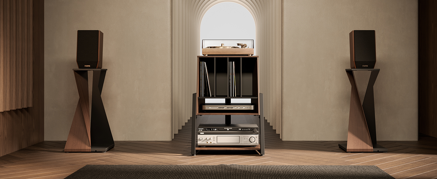 FITUEYES Полиця для програвача вінілу Eiffel Braun - компактна Hi-Fi тумба для платівок