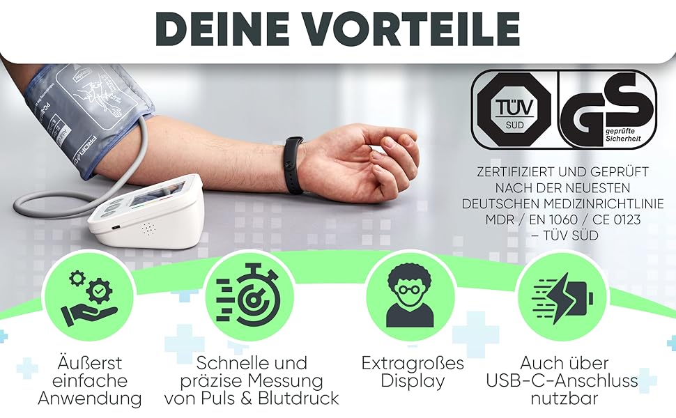 Тонометр ProfiCare® PC BMG 3121 для вимірювання артеріального тиску та пульсу | Виявлення аритмії | Тонометр на плечі з оцінкою ВООЗ | Білий *Модель 2024*