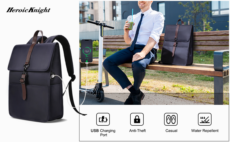 Рюкзак для ноутбука чоловічий/жіночий, 15.6 дюймів, з USB-портом, для подорожей, навчання, велосипеда, блакитний