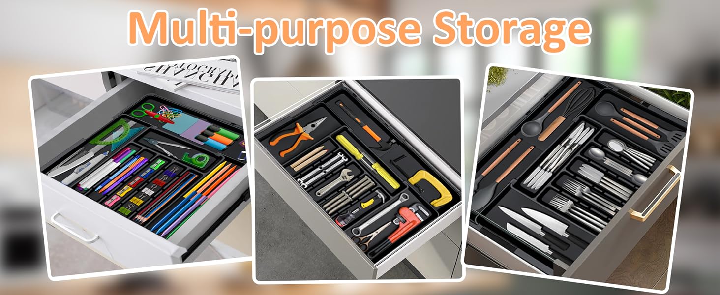 Органайзер для столових приборів в шухляду, розширюваний, чорний - Кухонний органайзер для шухляди