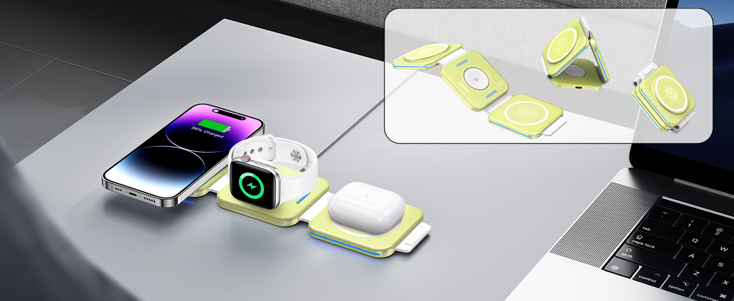 3-в-1 Бездротова зарядка для Apple Watch, iPhone та AirPods (жовта)