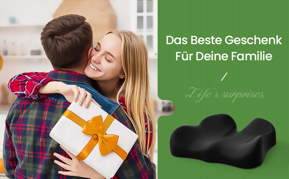 Подушка для сидіння з Memory Foam для куприка, ергономічна, для офісу, дому, авто та інвалідного візка. Захист від болю в куприку, протиковзка основа, чорний колір.