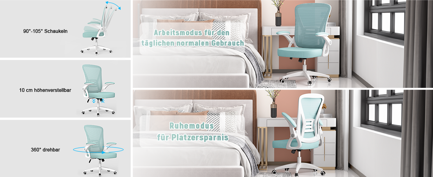 Офісний стіл Bürostuhl Rattantree: ергономічний крісло з підтримкою попереку, регульовані підлокітники, регулювання висоти, поворотне крісло з дихаючою спинкою для офісу та робочого кабінету, зелений