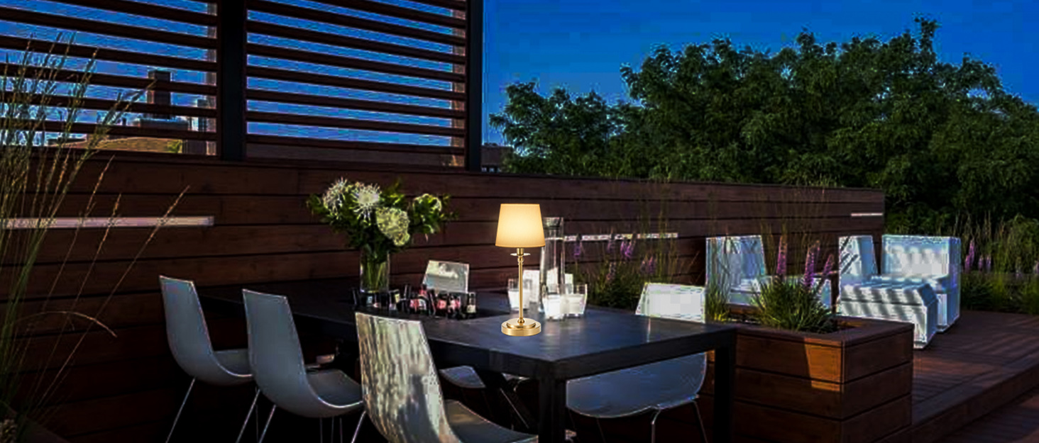 Акумуляторна настільна лампа: портативна, бездротова з регулюванням яскравості, для дому та саду, абажур з льону, античне біле металу, RGB синій абажур