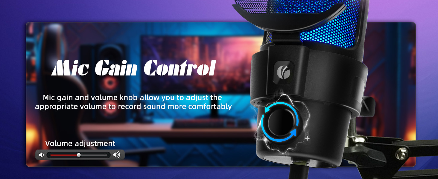 VCOM Gaming Мікрофон з тримачем, USB мікрофон з RGB підсвіткою, поп-фільтром, кнопкою Mute для ПК, подкастів, стрімінгу, YouTube, Mac, PS4, PS5