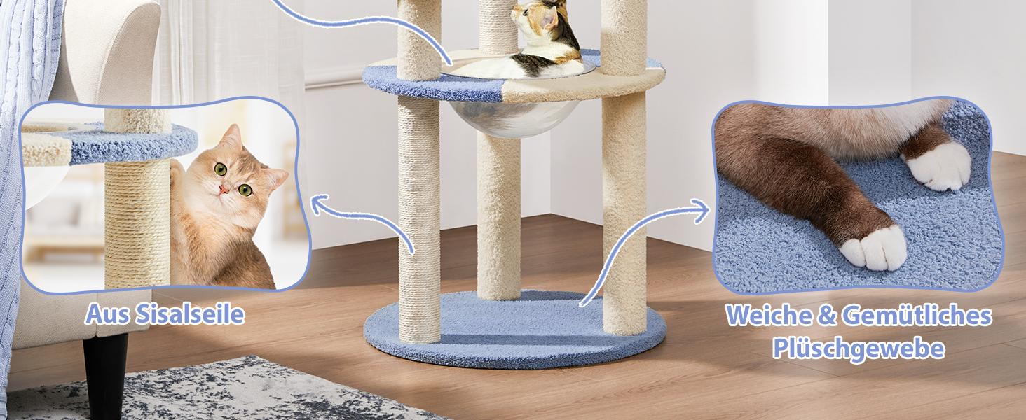 Yaheetech Cat Tree, Ocean Design Cat Tree, Cat Scratching Post, with Platform Space Capsule Sisal Pillars, Stable Climbing Tree for Cats, Blue/Beige