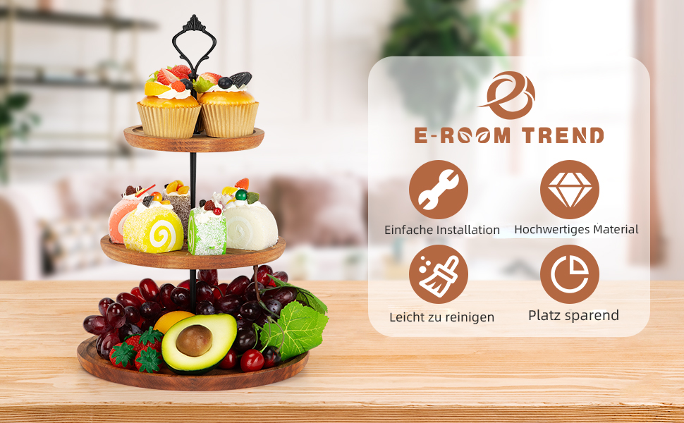 Дерев'яний етажерка для тістечок та капкейків E-ROOM TREND | 1 ярус | з дубовим цоколем | для вечірок та чаю