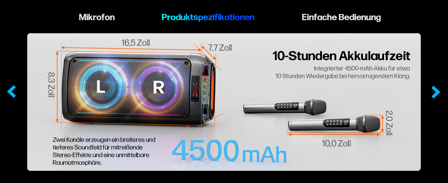 Портативна караоке-машина з Bluetooth, 2 мікрофонами, світлодіодним підсвічуванням та підтримкою USB/TF/Rec/FM/AUX