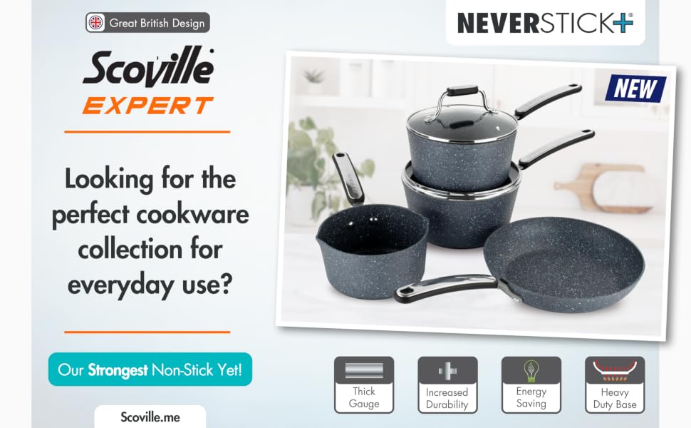 Набір посуду Scoville Expert Neverstick+ (4+1 предмети): антипригарні сковорідки та каструлі, 16 см молочник, 18/20 см ковш, 20/24 см сковорідки, для всіх типів плит, без PFOA