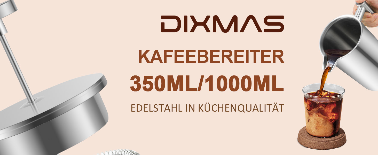 Френч-прес 1000 мл / 8 чашок, кавоварка з нержавіючої сталі, подвійні стінки, ізольована, з фільтром - 1 літр