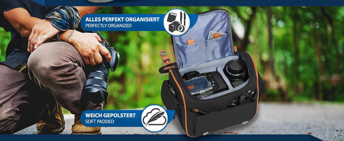 Сумка для камери PEDEA 'Vintage' з захисною плівкою для дисплея, чорна, XL (Canon, Nikon, Pentax)