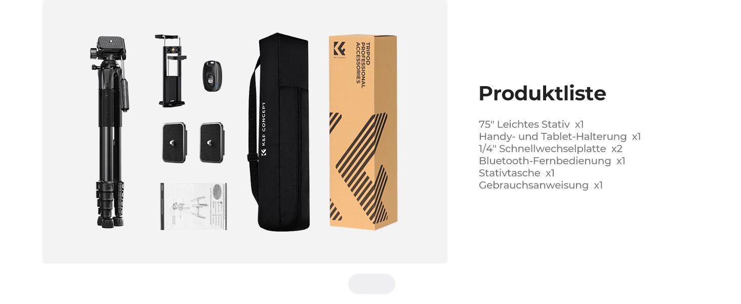 Штатив K&F Concept S255A3+BV01: Легкий штатив 190 см з сумкою та підставкою для смартфона/камери