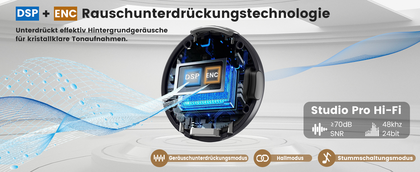 Мікрофон 2-в-1 для iPhone та Android з шумозаглушенням, кейс на 40 годин, магнітна застібка та кріплення для інтерв'ю, жовтий, 25 метрів