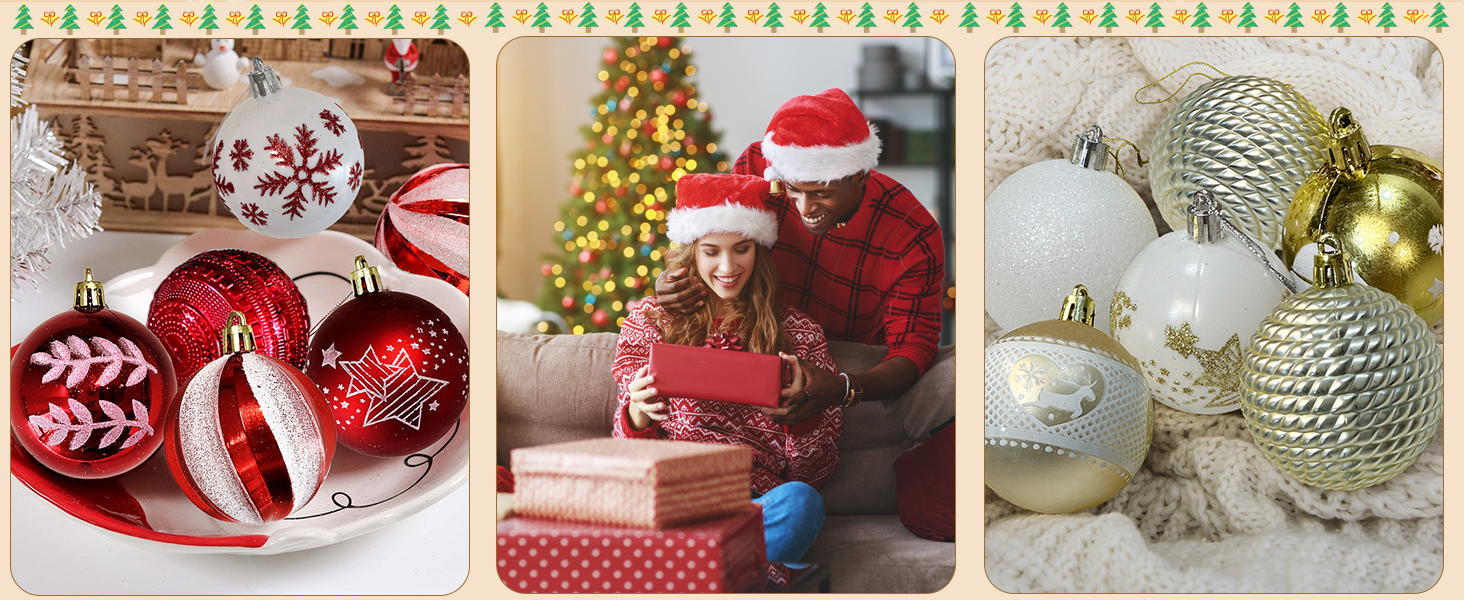 Набір 40 прикрас на ялинку, 6 см, червоно-білі, пластик, з підвісками, міцні, різні поверхні та візерунки, для внутрішнього та зовнішнього використання