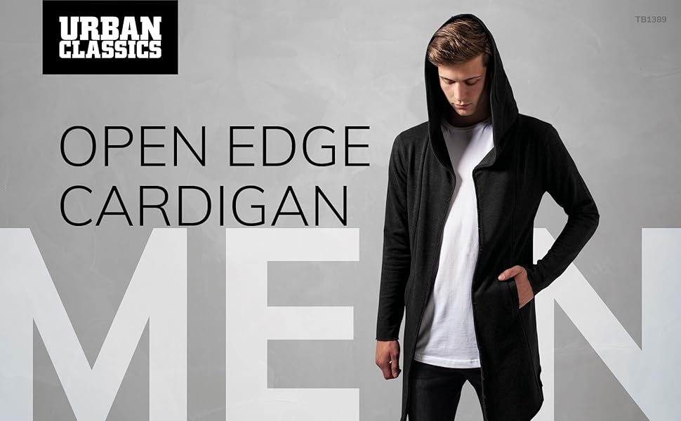 Кардиган чоловічий з капюшоном Urban Classics Open Edge, чорний, XL