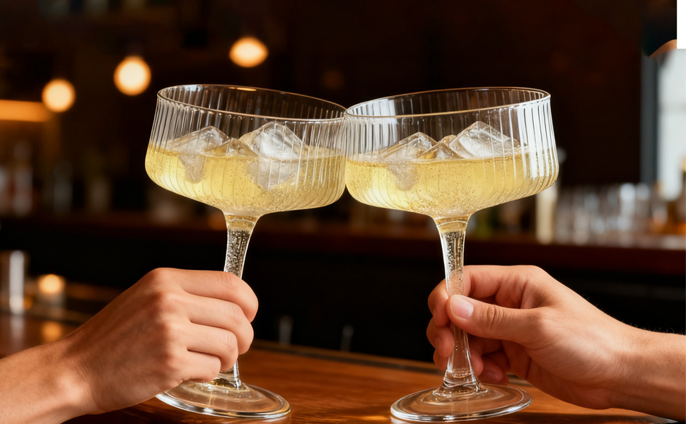 Бокали для коктейлів Martini Crystal Coupe 260 мл, набір 4 шт., великі бокали для шампанського та еспресо Мартіні, ручна робота