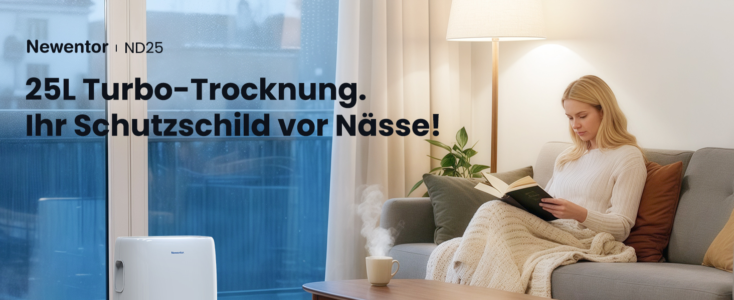 Електричний осушувач повітря Newentor 25L - для підвалу, дому, 215 м³/80 м², з таймером, фільтром, 10 років гарантії