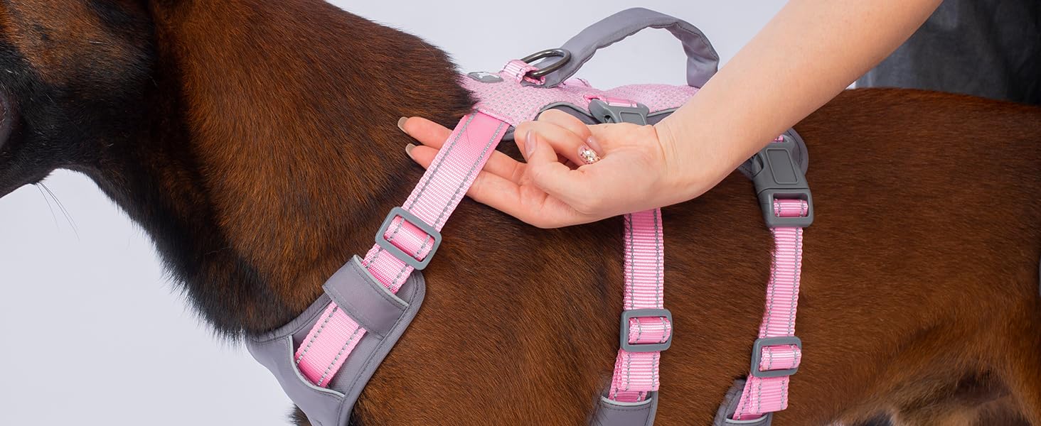 Безпечний нашийник для собак Huntboo: анти-втеча, для паніки, з ручкою, регульований (M, рожевий)