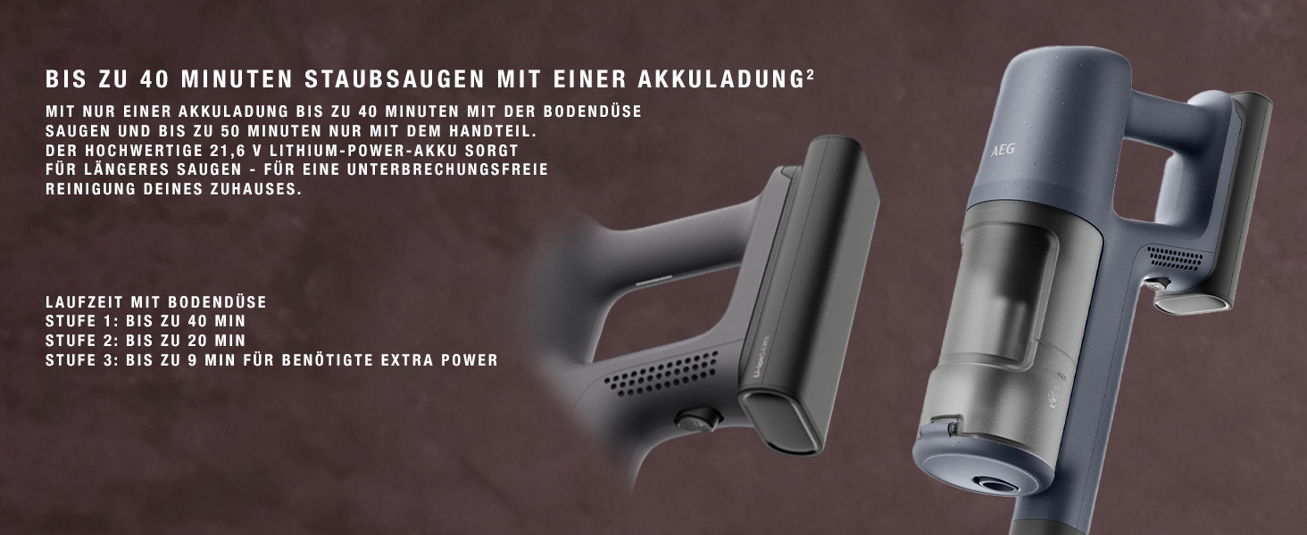 Бездротовий акумуляторний пилосос AEG 6000, 21.6V, 40 хв роботи, потужність 103 000 об/хв, серія 6000, колір блакитний
