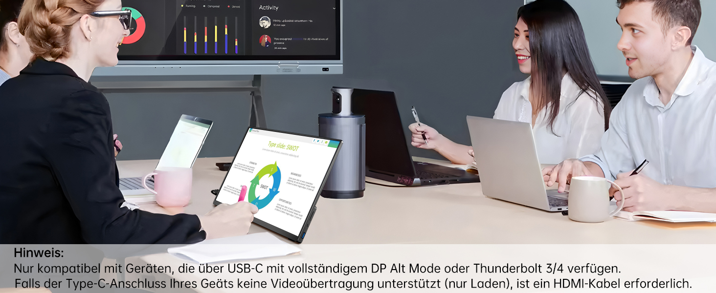 Портативний монітор 15.6' FHD IPS з динаміками та підставкою, ультратонкий додатковий екран для ноутбука/ПК/Mac - USB-C & HDMI, з захисним чохлом, матовий чорний 15.6
