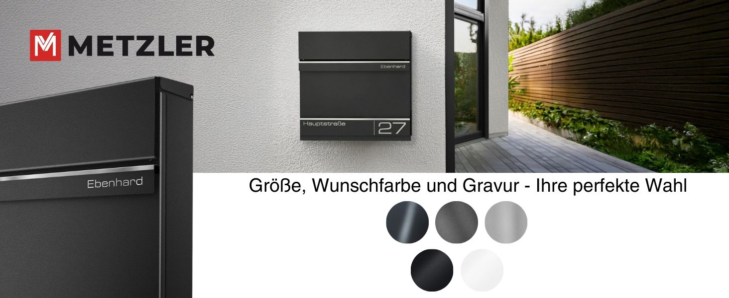 Поштова скринька Metzler Anthrazit RAL 7016 з газетницею та номером будинку – персоналізована лазерним гравіюванням – сучасний поштовий ящик з табличкою, водонепроникний та стійкий до іржі | Модель Hermann