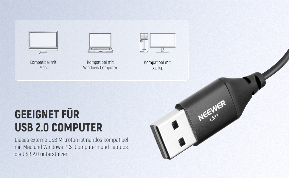 NEEWER Міні-мікрофон-лавал'єр з USB-підключенням для Mac, Windows, PC, YouTube, Skype, Podcast, Gaming, Vlog, Video Konferенції (1 шт.)