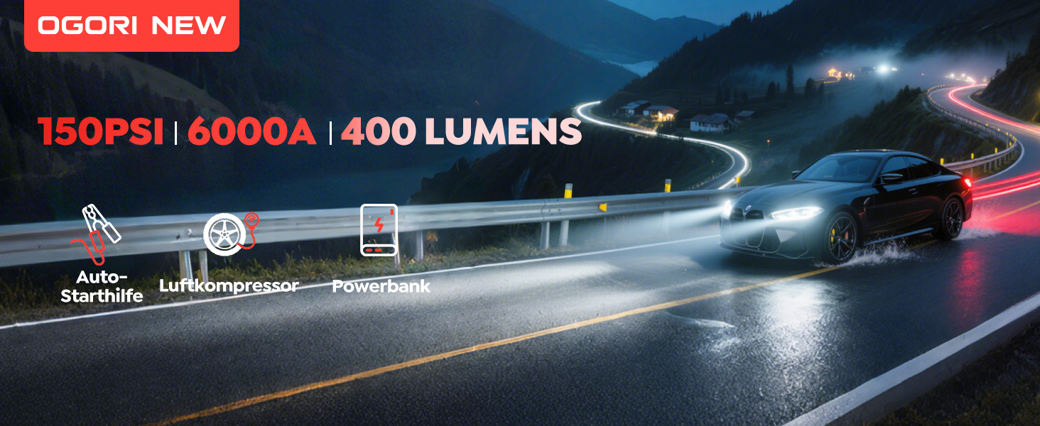 Портативний акумулятор для запуску авто 7000A з компресором 150PSI, 12V. Запуск бензинових (8л) та дизельних (10л) двигунів, прикурювач, LED ліхтарик.