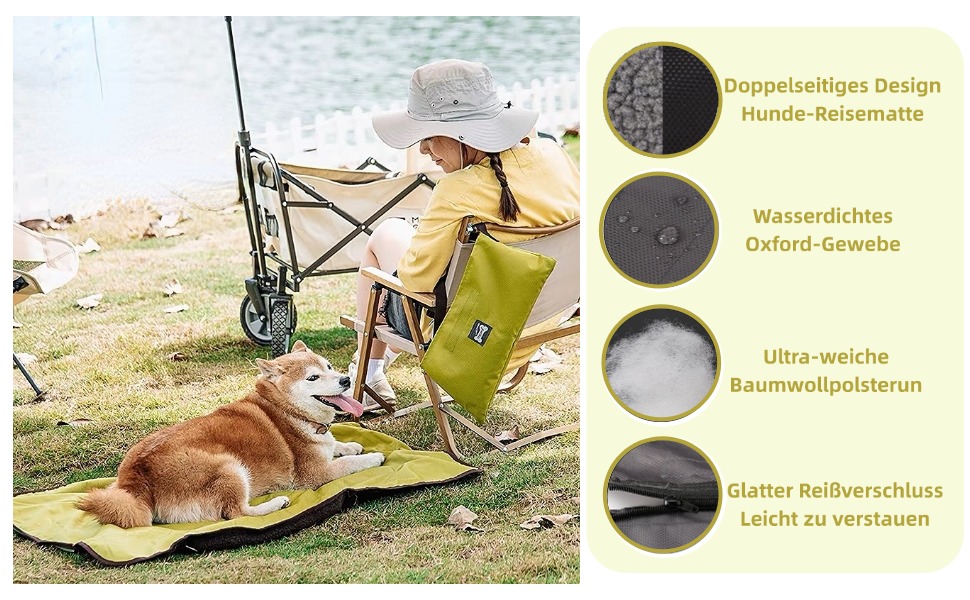 Зручна собача лежанка-підстилка: водонепроникна, для подорожей, з оксфордської тканини, зелена