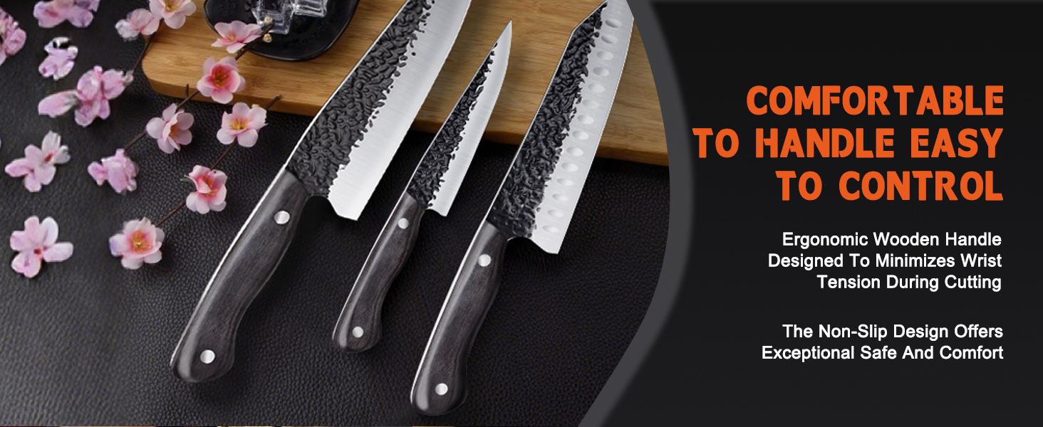 Ніж Santoku Purple Dragon професійний шеф-ніж з високоякісної вуглецевої сталі, 16.8 см (3 шт.)
