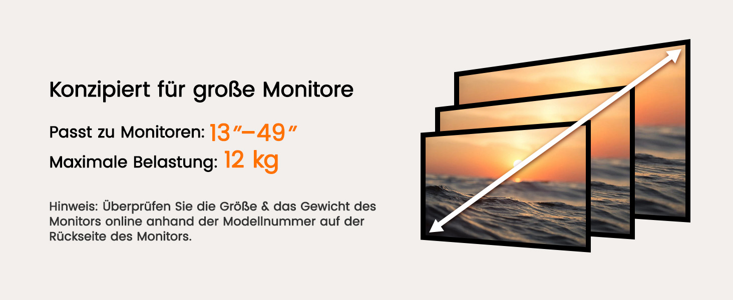 Кріплення для монітора ErGear для широких моніторів 13-49 дюймів, настільний кронштейн, підставка для монітора, підтримує до 12 кг, VESA 75x75/100x100 мм