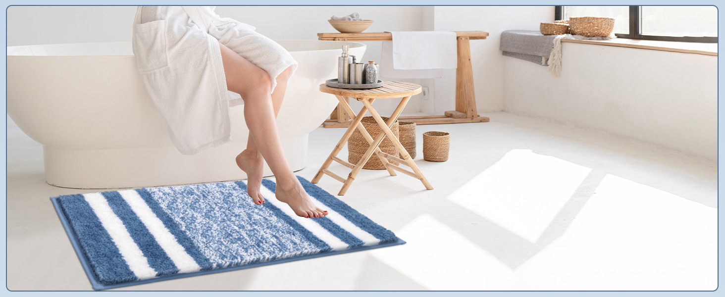 Pauwer Microfiber Bath Mats & Rugs - Plush, Absorbent, Non-Slip - 60x120 cm - Washable Bathroom Rugs for Bedroom, Living Room, Blue