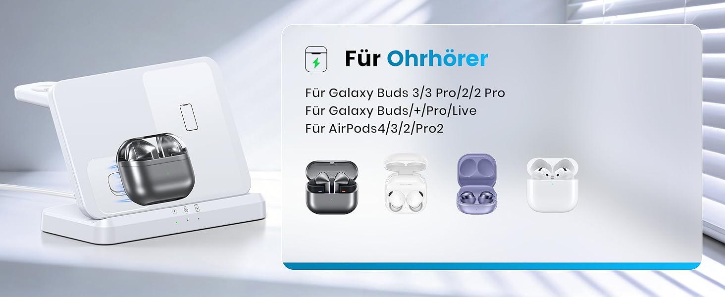 Бездротова зарядка 3-в-1 EGV для Samsung Galaxy S26 Ultra/S25/S24, Z Fold/Flip 7/6, Buds та Galaxy Watch Ultra/8/7 - Біла