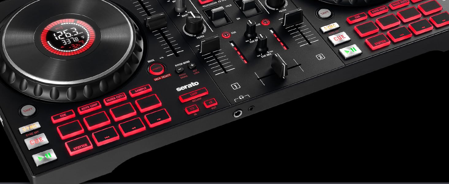 DJ контролер Numark NS4FX: 4 канали, Touch-Jogwheels, Pads, ефекти, Serato DJ Lite, чорний