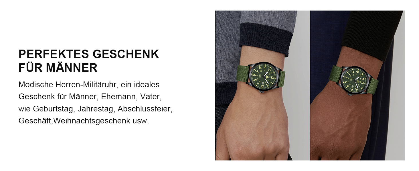 Годинник чоловічий LN LENQIN Military 30M водостійкий кварцовий годинник з датою на ремінці з нейлону, тактичний спортивний годинник для чоловіків (зелено-чорний)