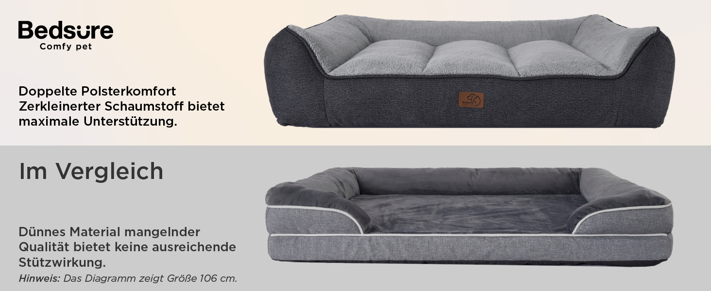 BEDSURE Лежанка для собак великих порід - 106x76 см, товста, з водонепроникною наволочкою, антиковзаюча, з м'якого плюшу Sherpa, темно-сіра