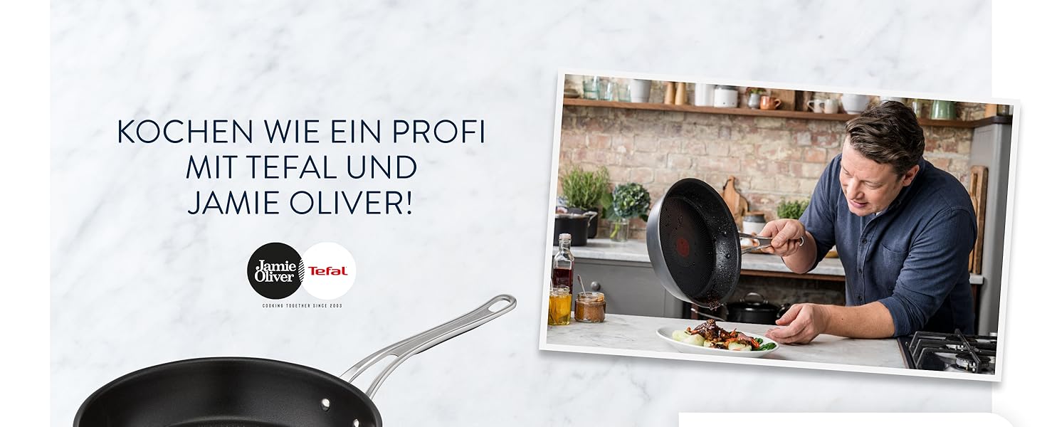 Сковорода Tefal Jamie Oliver Cook's Classics 28 см, індукційна, антипригарна, з термоіндикатором, нержавіюча сталь