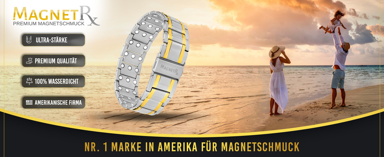 Браслет-магнітотерапія MagnetRX® Titan для чоловіків - титановий, регульований, з надійним застібкою (срібло/золото)